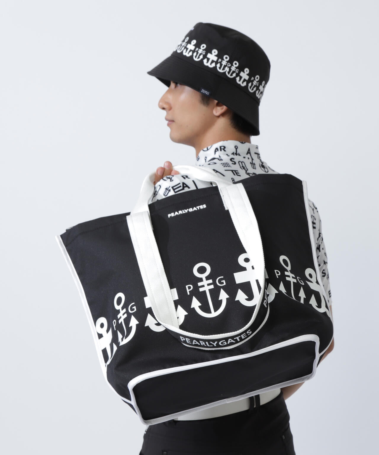 パーリーゲイツ ロングパンツ 5/L ブラック 革パッチ バックロゴ 通年