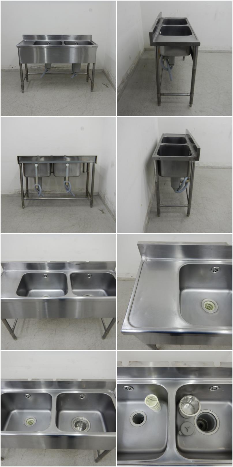 中古】 A07382 2槽シンク 水切り付(左) 3方枠 クリナップ ステンレス