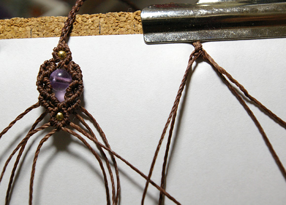 ファントムアメジストマクラメ編みネックレス ・四つ編み先端デザイン