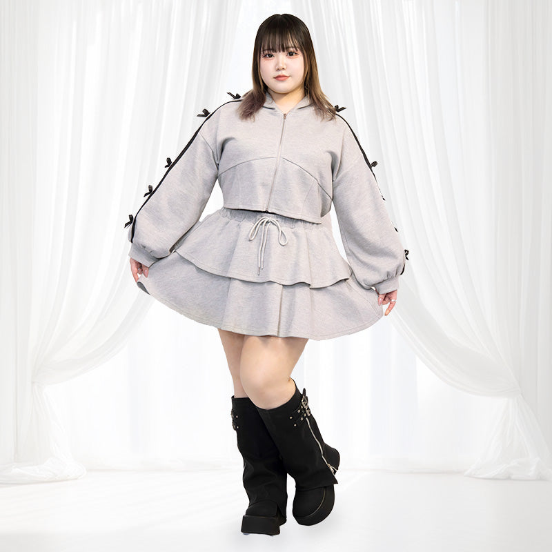 大きいサイズ レディース｜クロップド丈のジャージリボンの