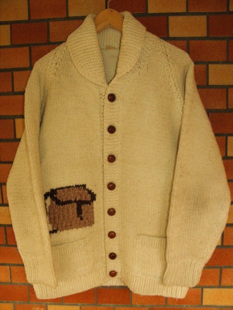 1960年代 ヴィンテージ カウチンセーター 魚柄（ショールカラー