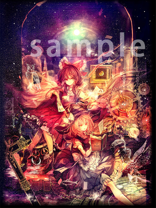 東方油絵「永夜回廊」博麗霊夢、霧雨魔理沙 - 東方油絵・萌え油絵