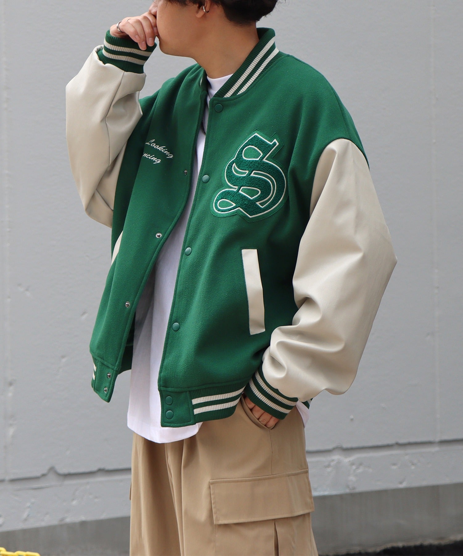 サガラワッペン刺繍 ビッグシルエットスタジャン ウールテック