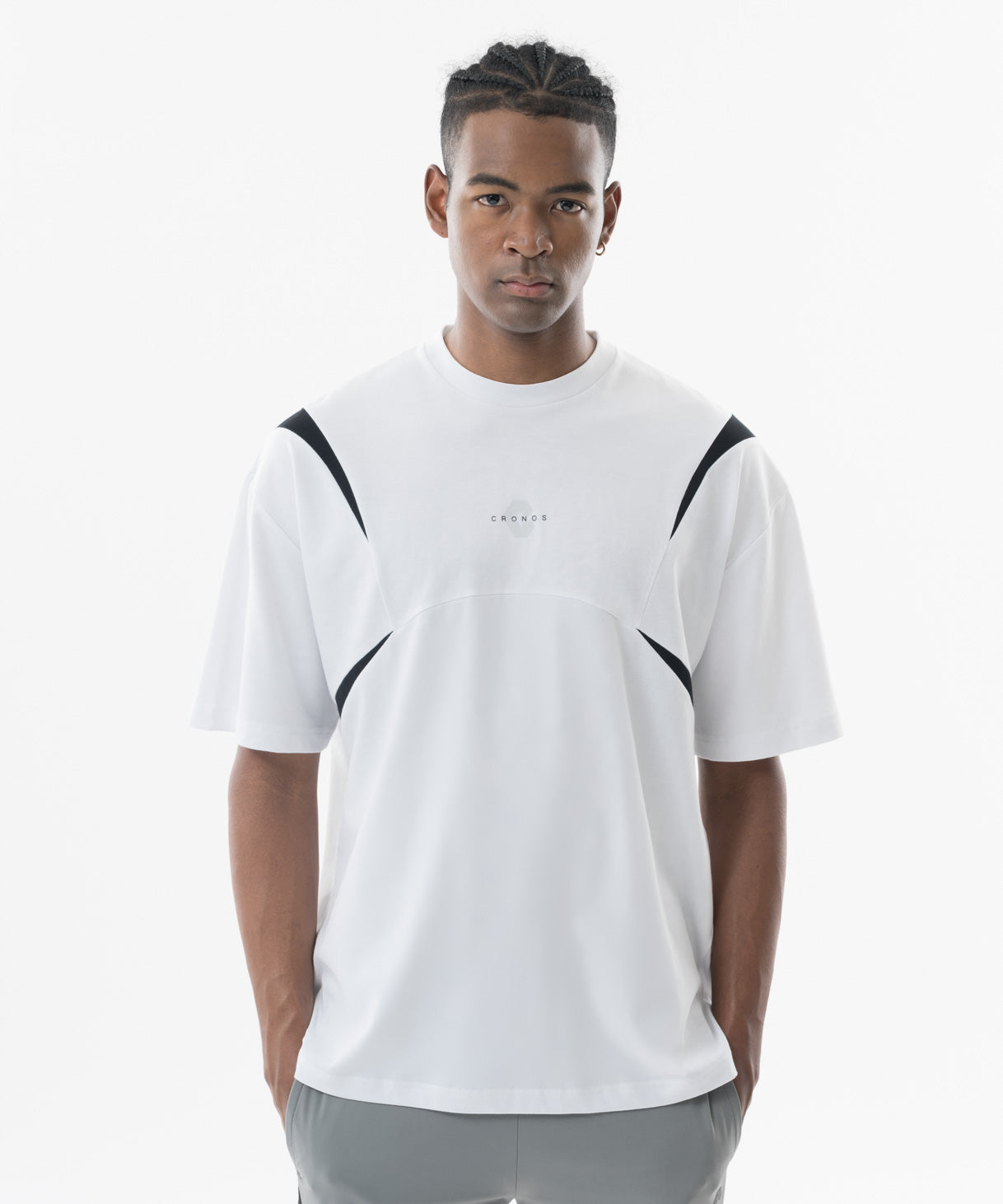 CRONOS Structured Panel over size S/S TEE【WHITE】