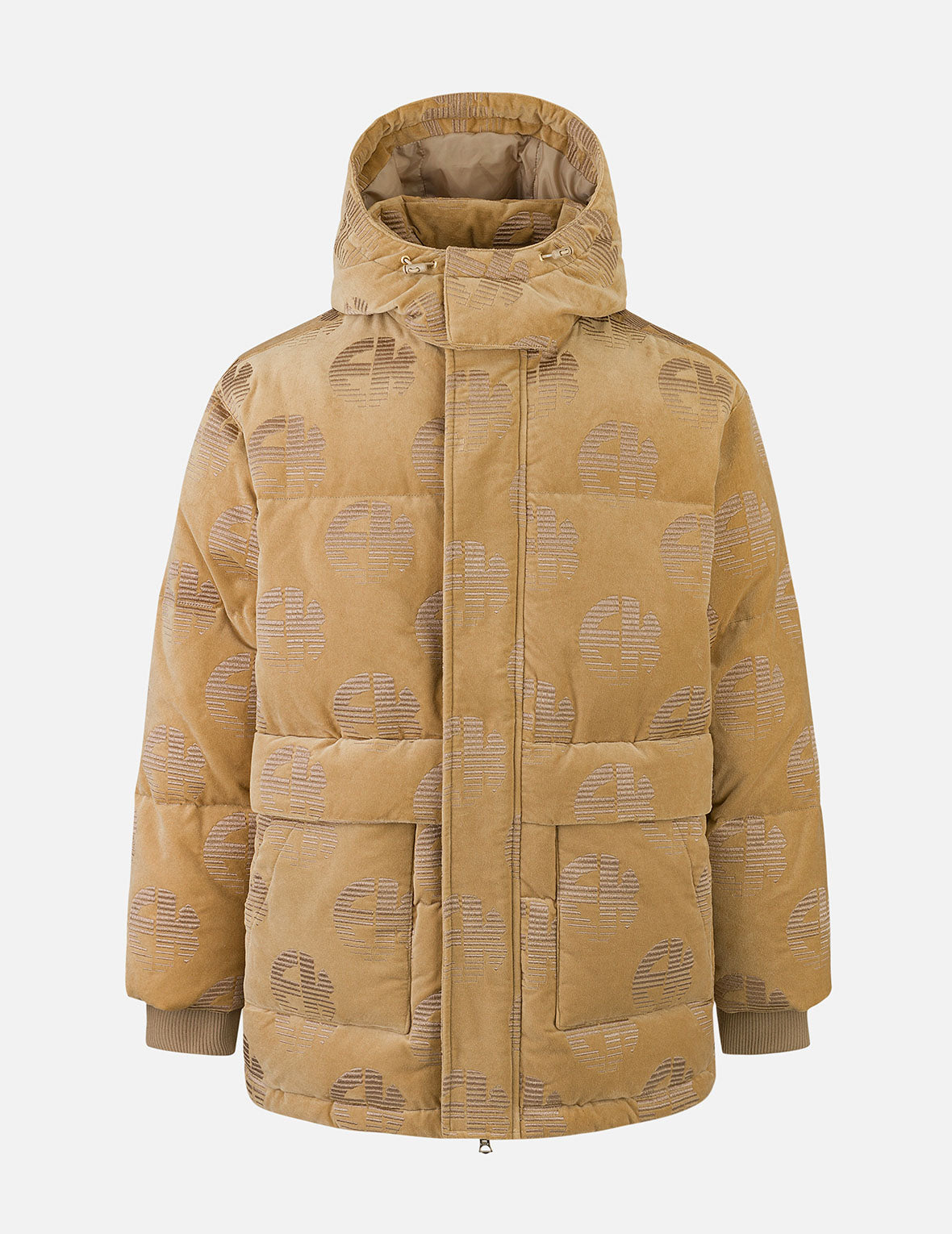 オールオーバーEKロゴベルベットのリラックスフィットダウンジャケット