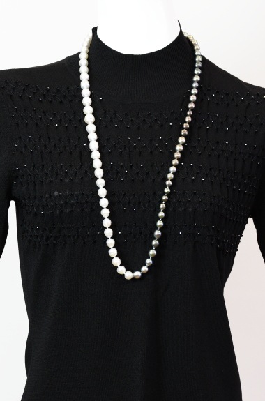 黒蝶真珠・白蝶真珠ロングネックレス【大きさ8-12㎜・長さ88㎝】＜224