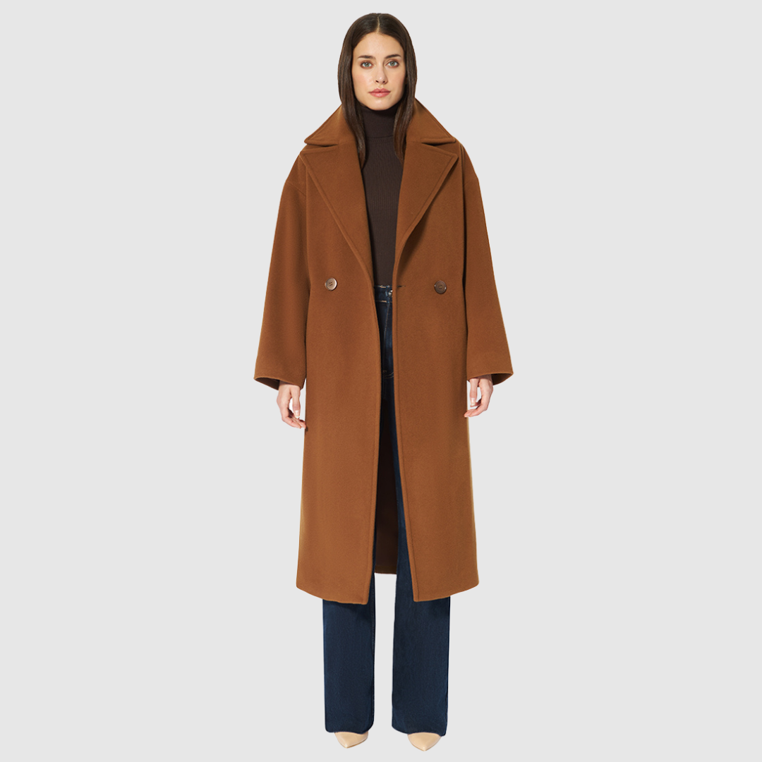 Women's Isabella Cognac Wool Long Coat – HiSO