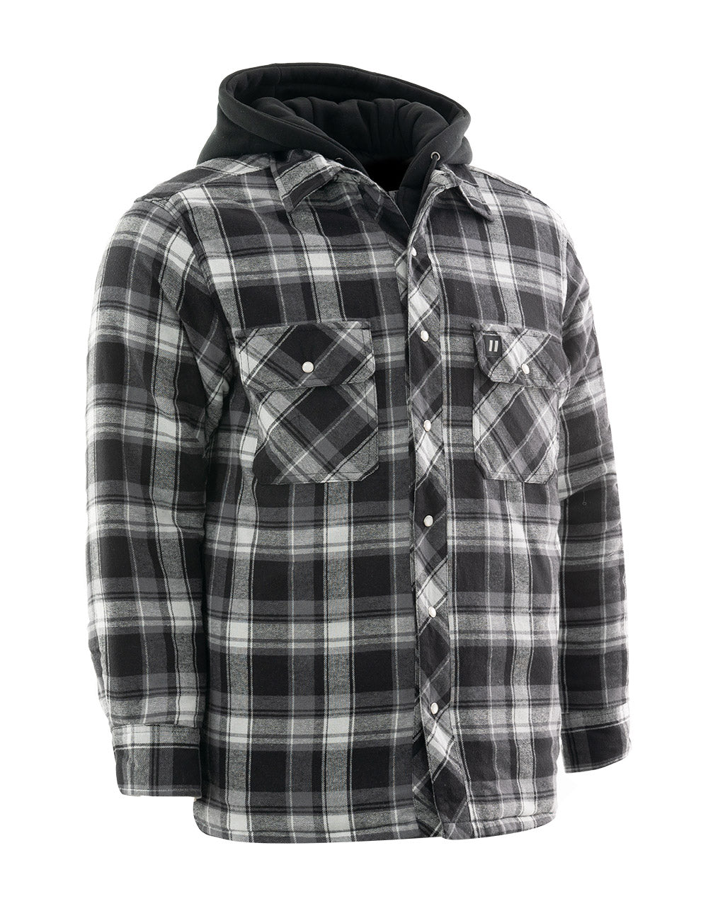 Forcefield Grey Hooded Plaid Quilt-Lined Flannel Shirt Jacket – Hi