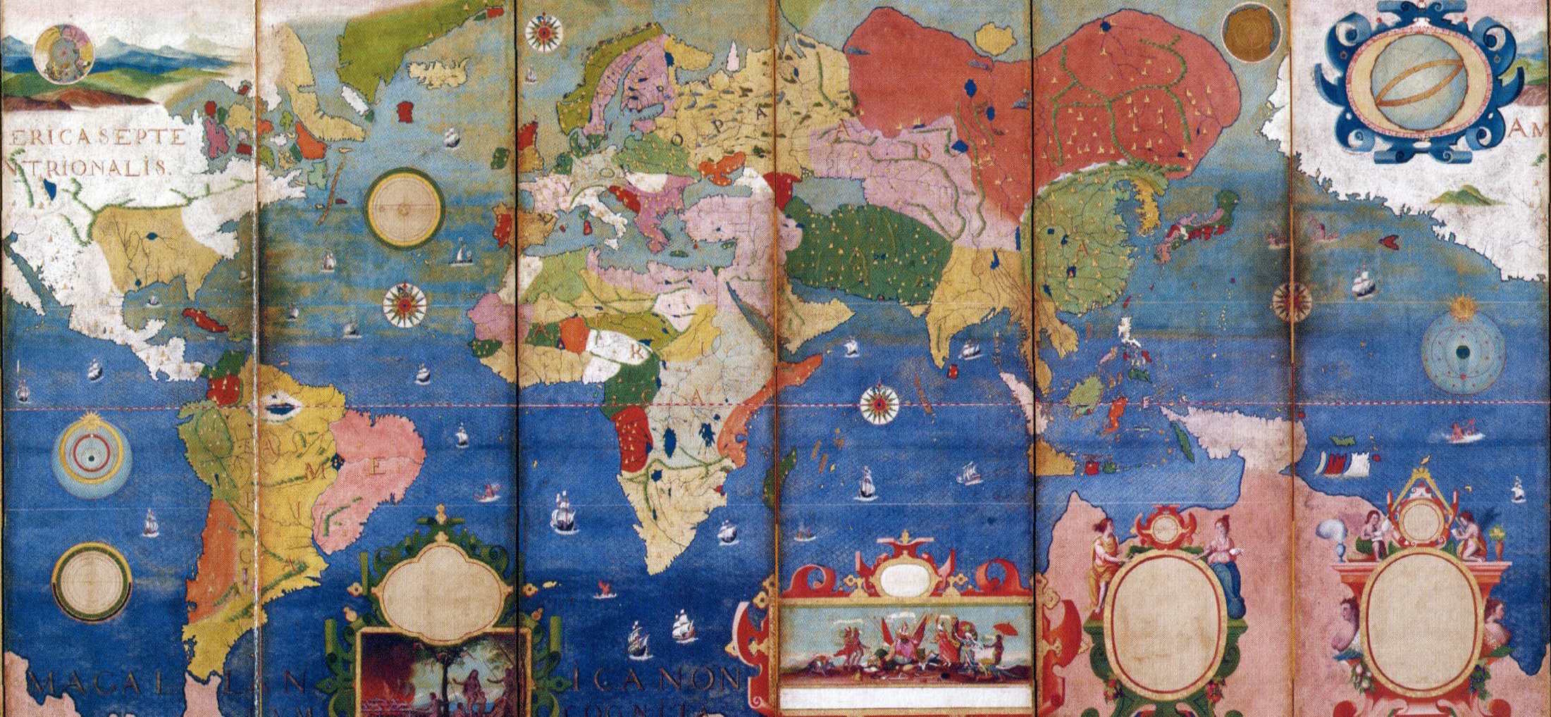 World Map, 17th century Japanese folding screen [2201×1018] : r