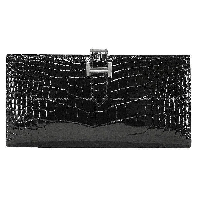 HERMES エルメス 長財布 ベアンスフレ 黒 (ブラック) クロコダイル