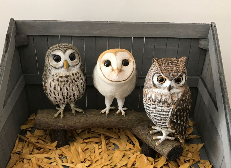 バードカービング No.8フクロウ3兄弟 | Hihajiのモノづくりざんまい