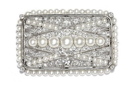 ANTIQUE【アンティーク】WG/YG海水産パール ダイヤモンドブローチ (No