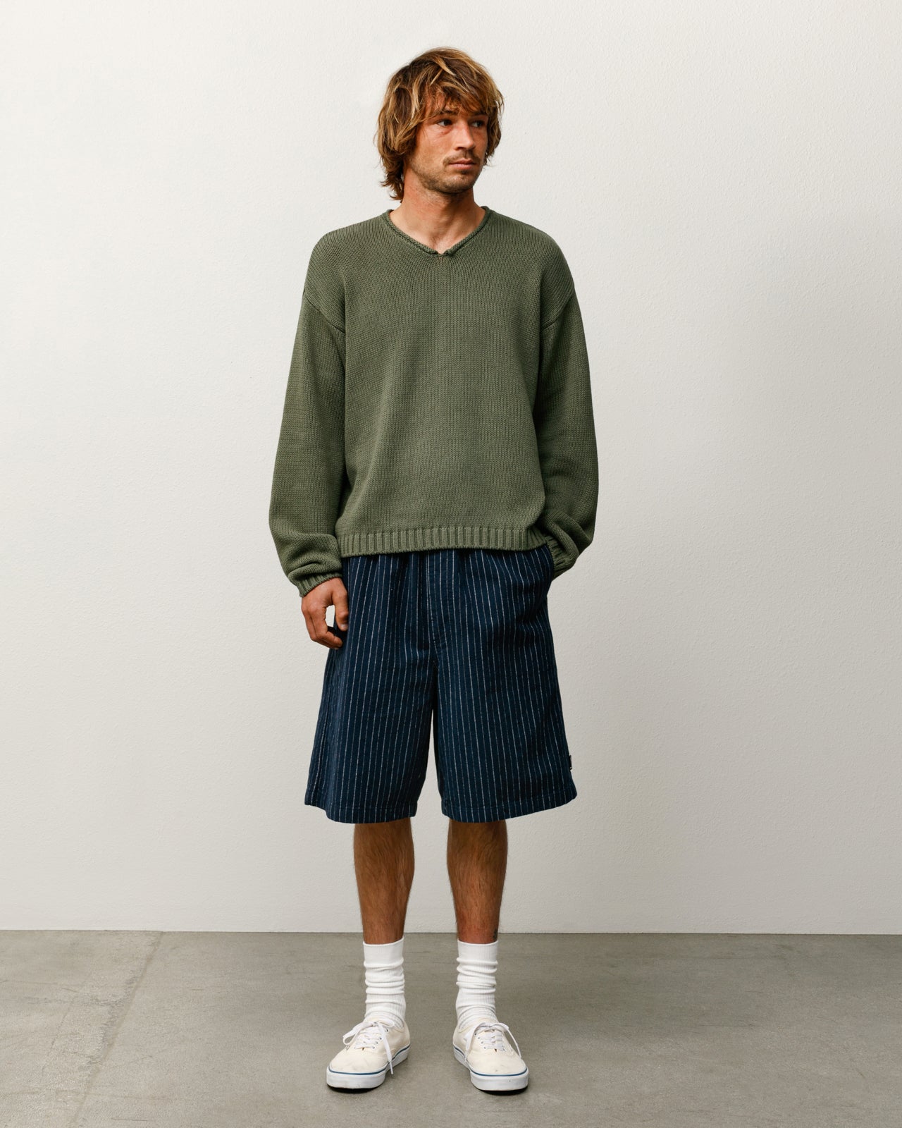 Roll V Neck Sweater – Olive | Tops & Knits | Stüssy Japan