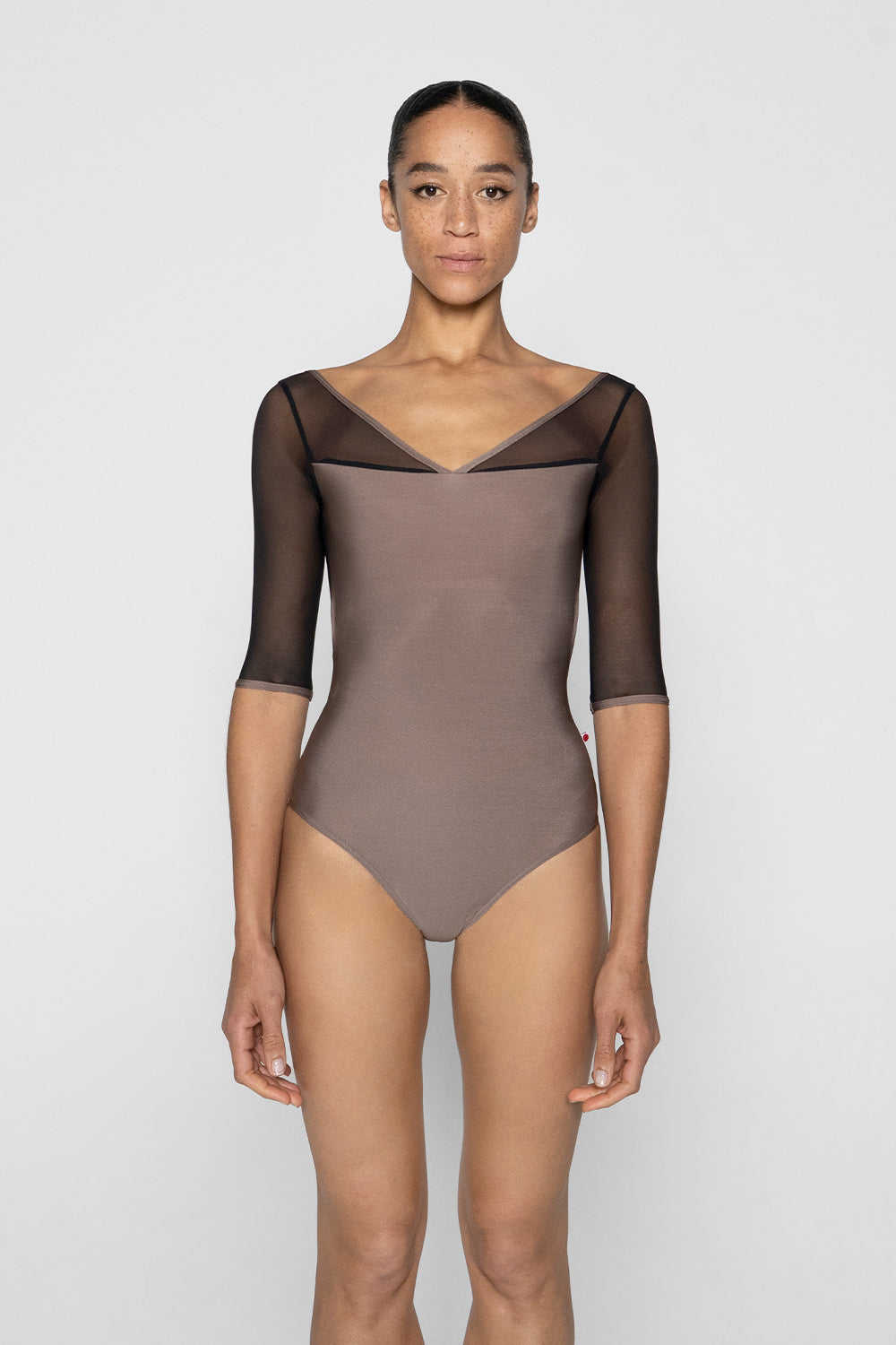 Yumiko Vネックメッシュ長袖10部丈レオタード Lサイズ ユミコ