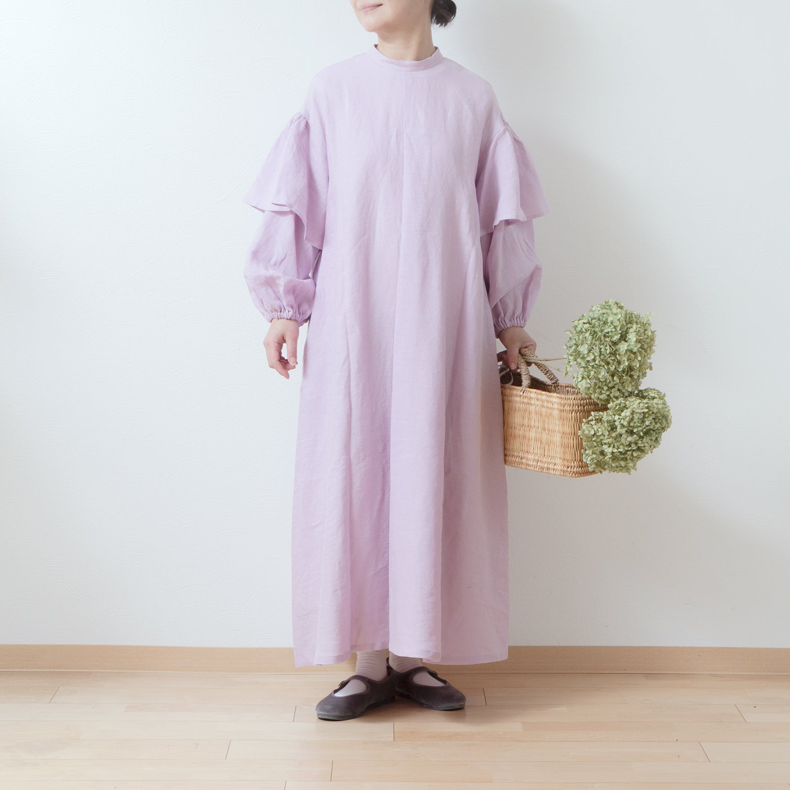 ダブルスリーブAラインリネンワンピース/ピンク – liplne