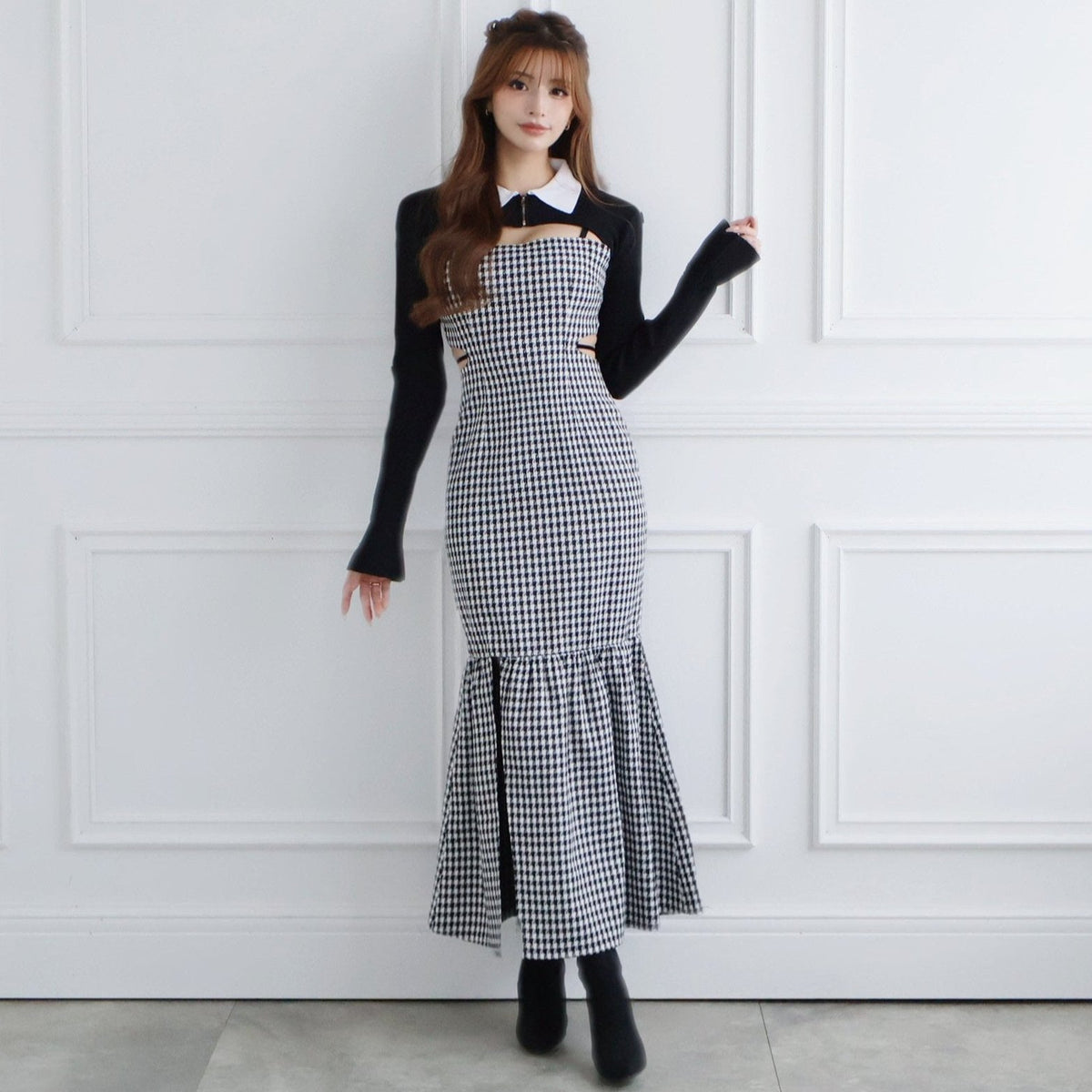 Randy 千鳥柄ワンピース Houndstooth ensemble