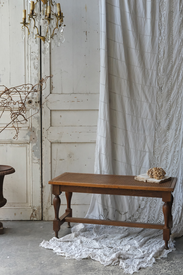 E169-3 フランス アンティーク ケインシートのベンチ 椅子