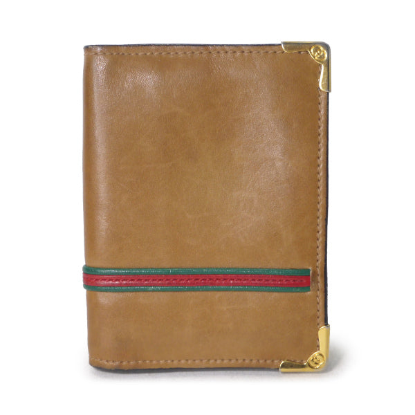 オールドグッチ 70sシェリーライン本革手帳ケース（キャメル