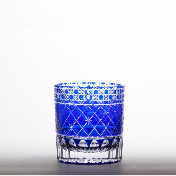 M-195-B 八角篭目に重矢来文様 オールド ルリ – 硝子工房 彩鳳