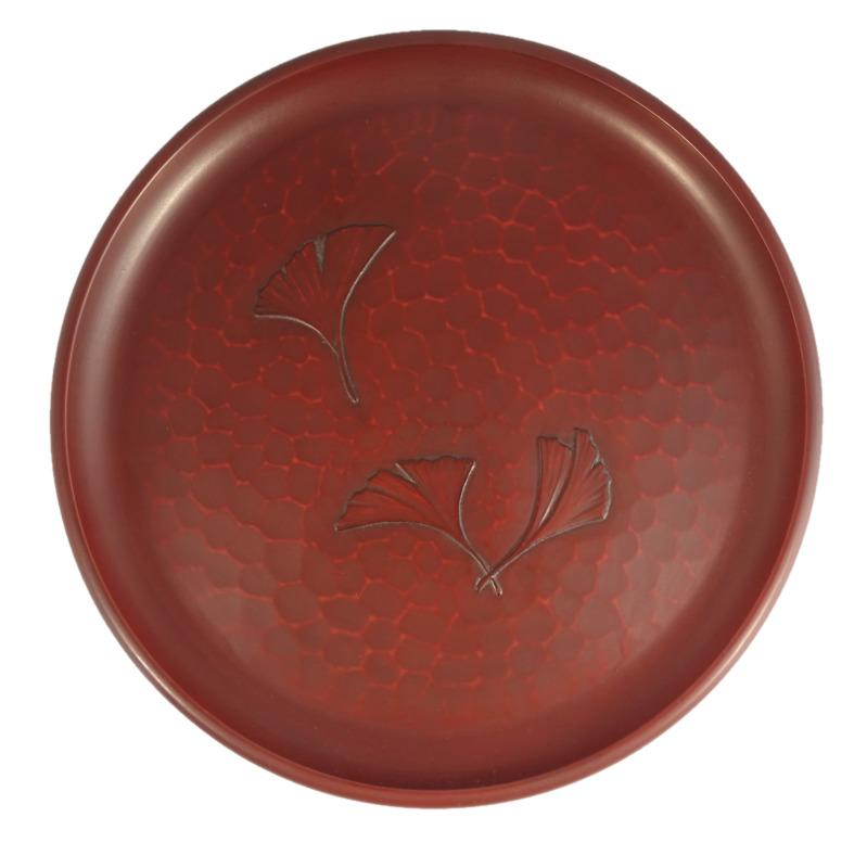 8寸丸盆 銀杏 – 鎌倉彫 山水堂