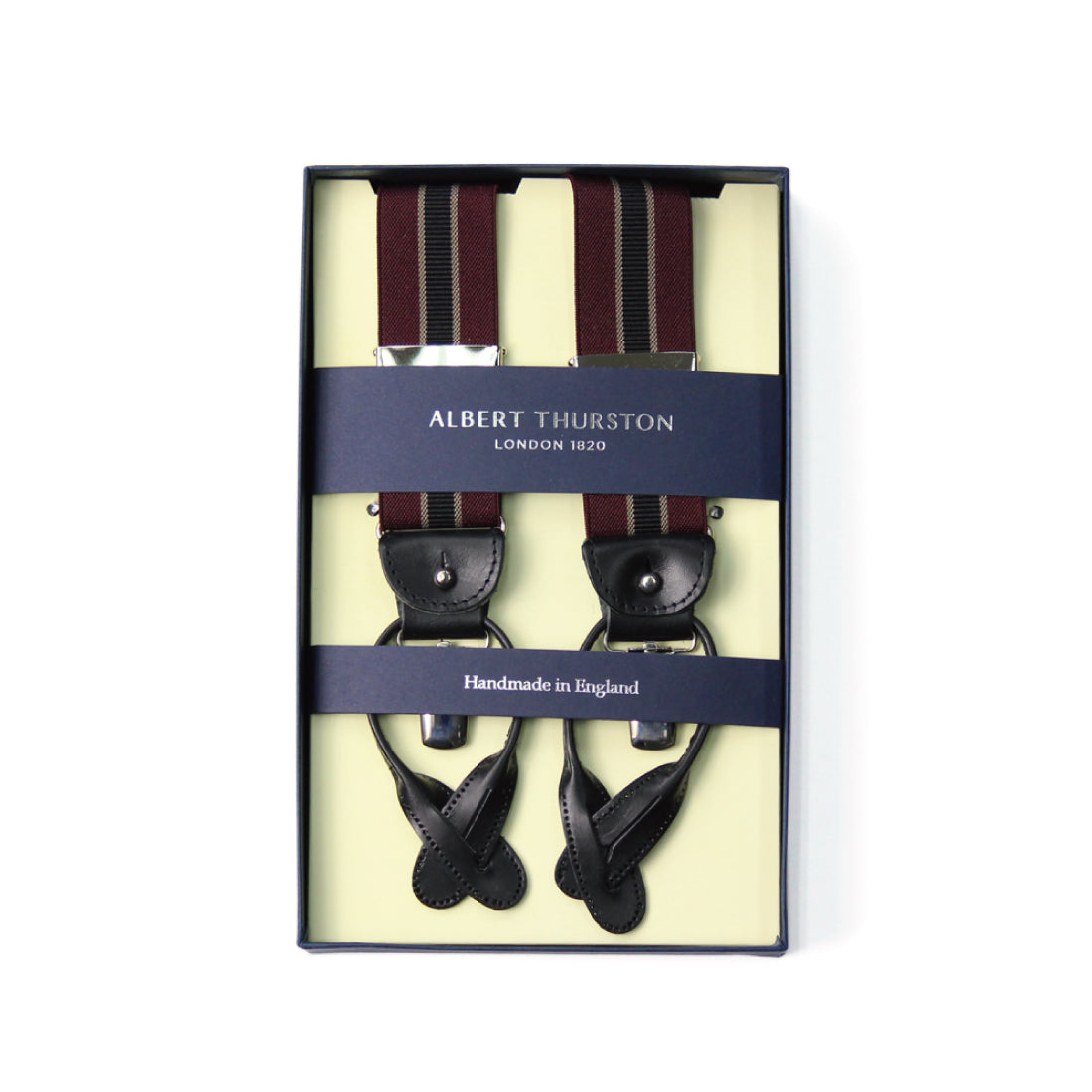 サスペンダー アルバートサーストン 英国製 35mm ワイン×ブラックライン