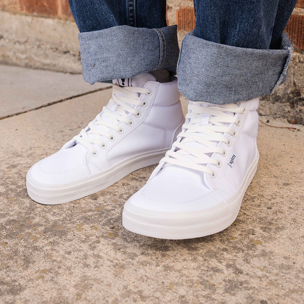 REV HT Canvas Salt Lake – Clean White High-Top Skate Shoes – Splay