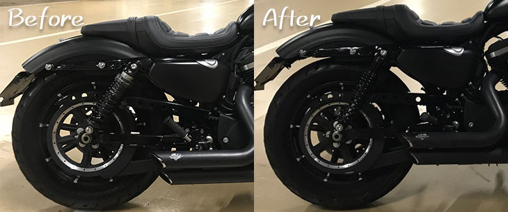 スポーツスター XL883N】にオーリンズ ブラックラインを装着！走行時の