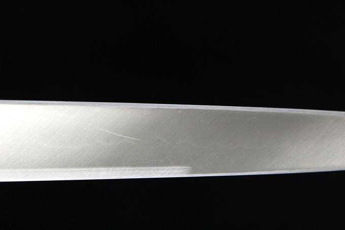 柳刃包丁 尺一 本焼 純日本鋼 鏡面 白水牛黒檀八角柄 白鞘・箱付