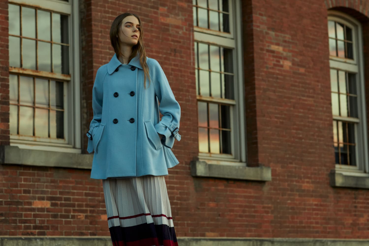 ブルーレーベルクレストブリッジ ノバチェック柄 フード付大人可愛い