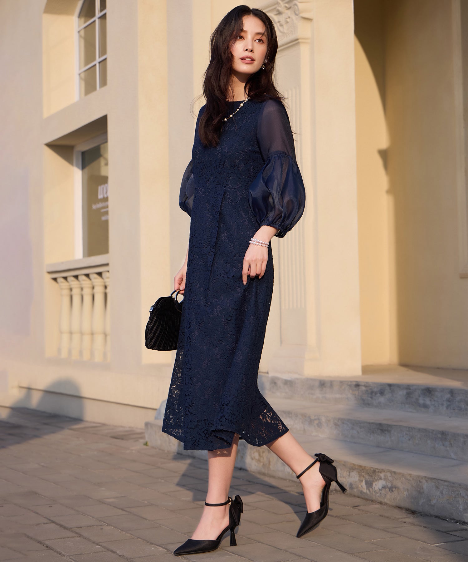 しっとり大人華やかなレースワンピースcy88652 ネイビー – [公式