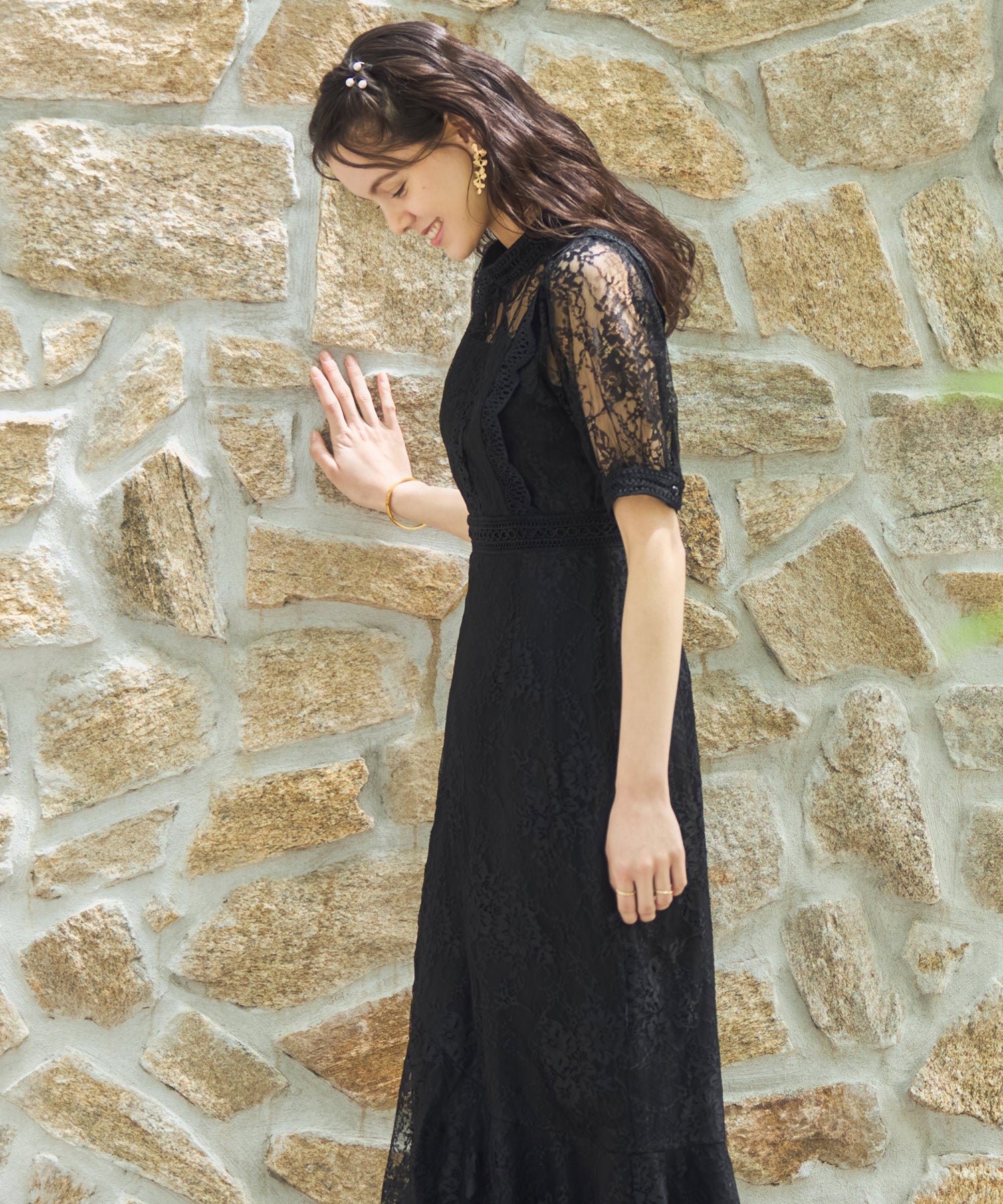 ワンピース ドレス レース タイト 結婚式 5分袖 ブラック – [公式