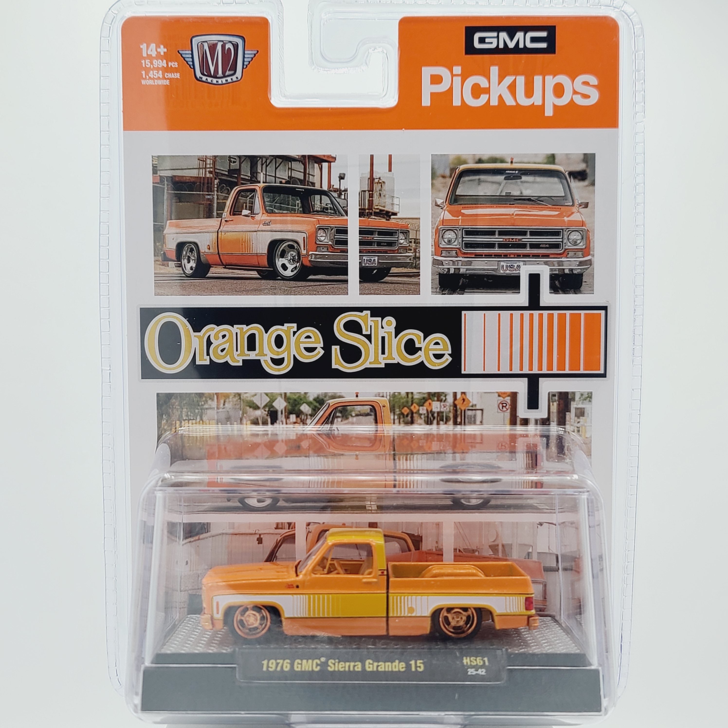 M2 Machines - CHASE - '76 GMC Sierra Grande 15 - 1:64, Orange Slice (2