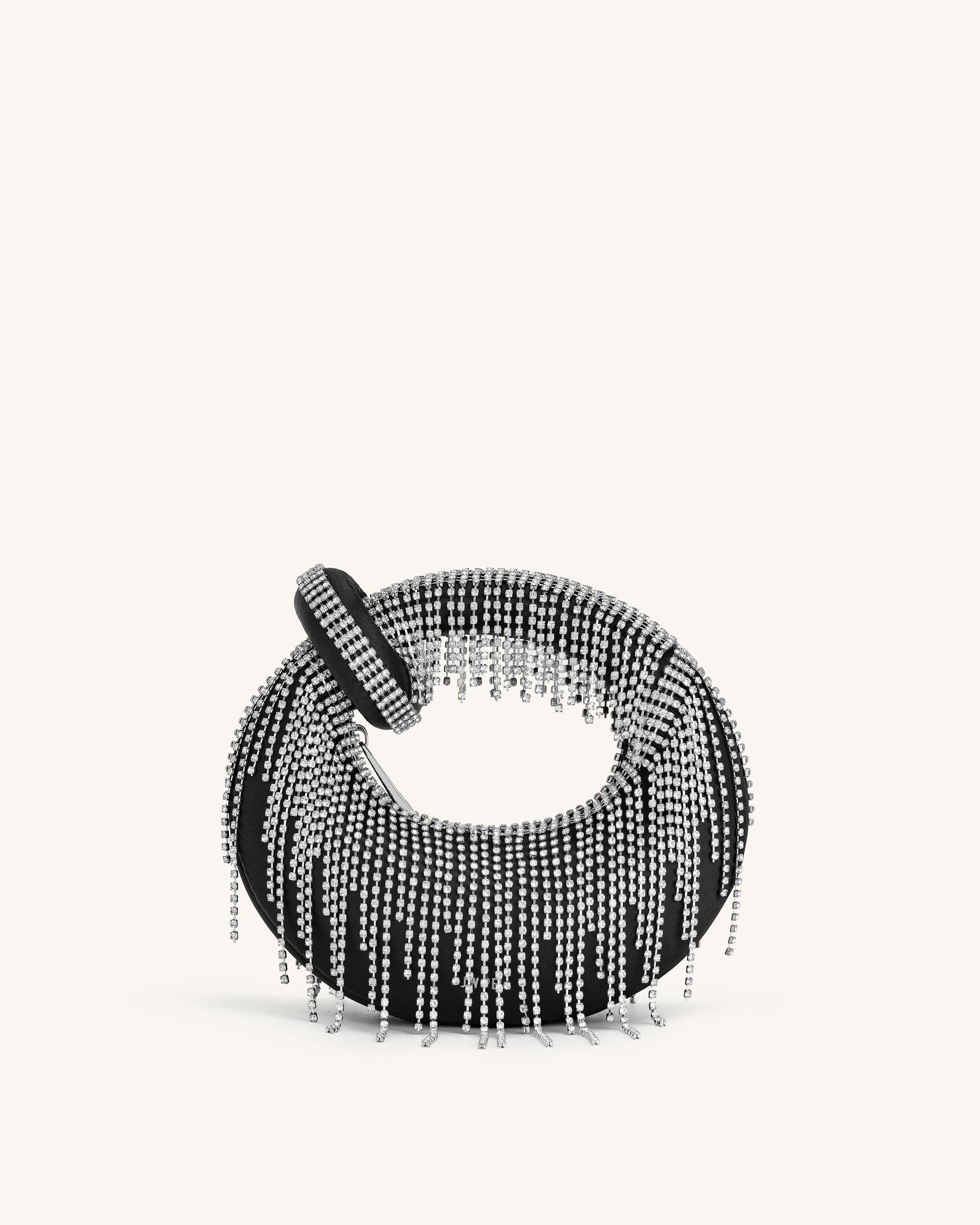 Abacus Satin Artificial Crystal Mini Top Handle Bag - Black | JW PEI