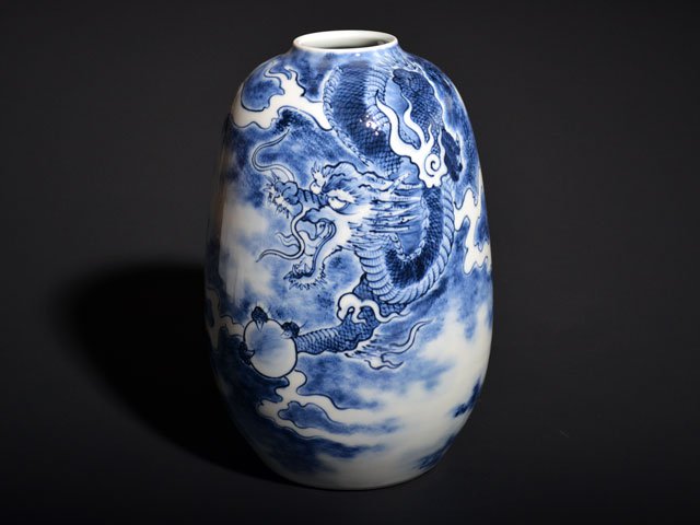 有田焼】飾り花瓶 染付龍絵 - JTOPIA