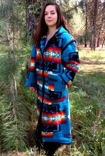 Kraffs Reversible Long Wool Coat, Chief Joseph Turquoise – Kraffs