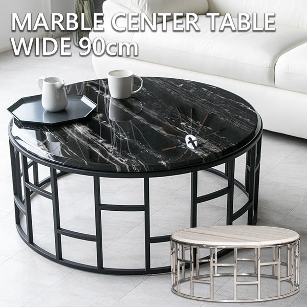 lushroom センターテーブル 天然大理石 ブラック ホワイト 丸 ロー