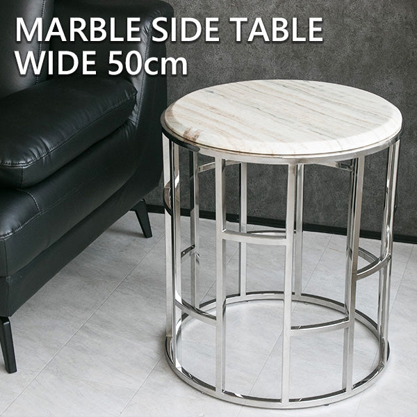 lushroom サイドテーブル 天然大理石 ホワイト 丸 ナイトテーブル 円形