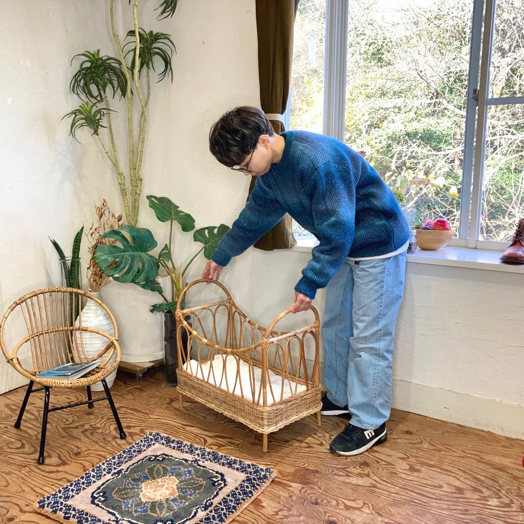 ラタン ドールベッド ヴィンテージ 中古 籐 小さい インテリア