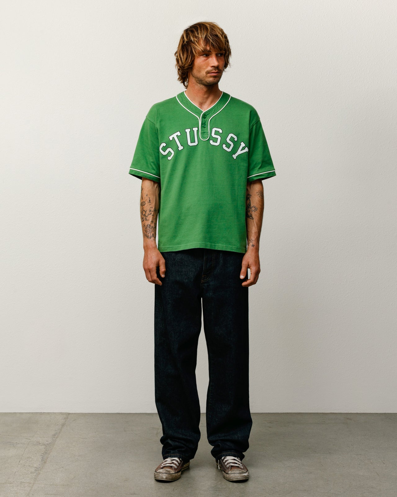 Arch Baseball Jersey – Green | Tops & Shirts | Stüssy