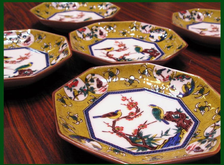 九谷焼 皿揃 吉田屋風丸紋花鳥