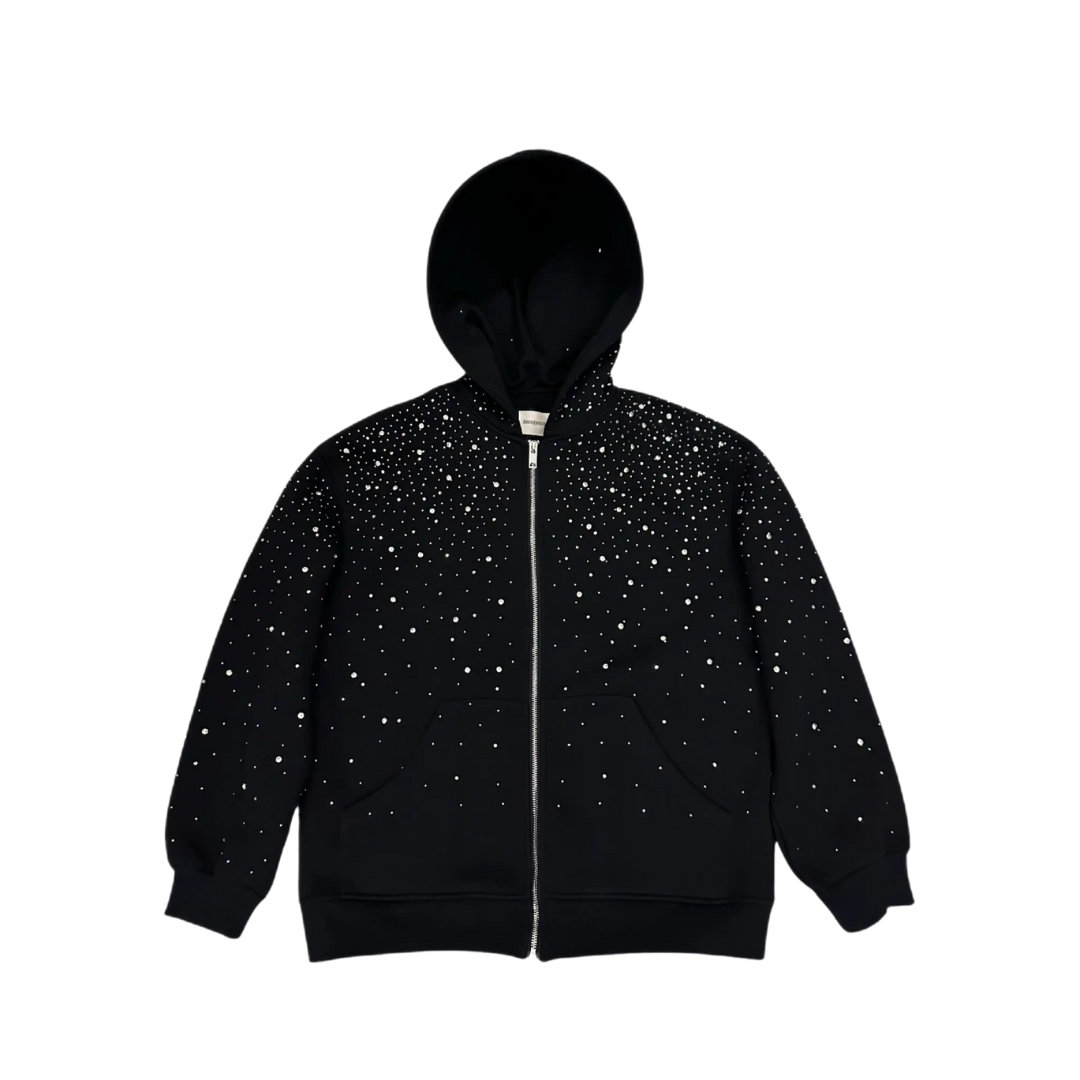 VYBES Rhinestone Galaxy Zip Up | Sleek & Sparkling Layer