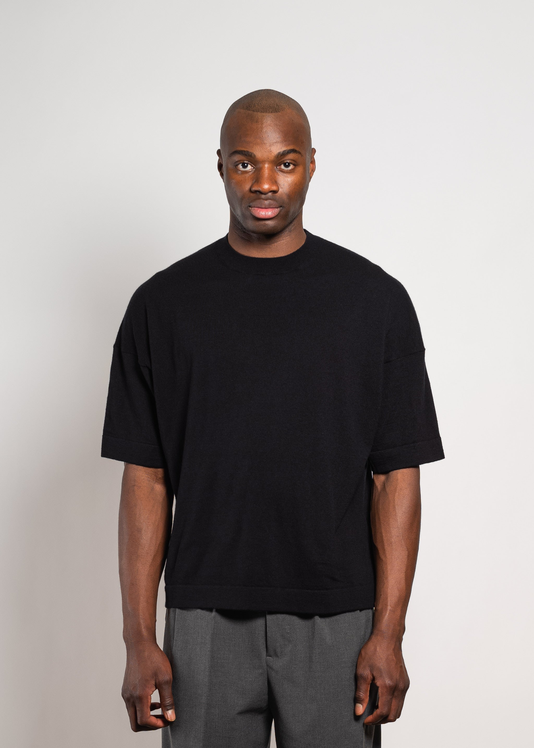 Yacaia - Y-0009 Oversized Cashmere Blend T-Shirt - Black