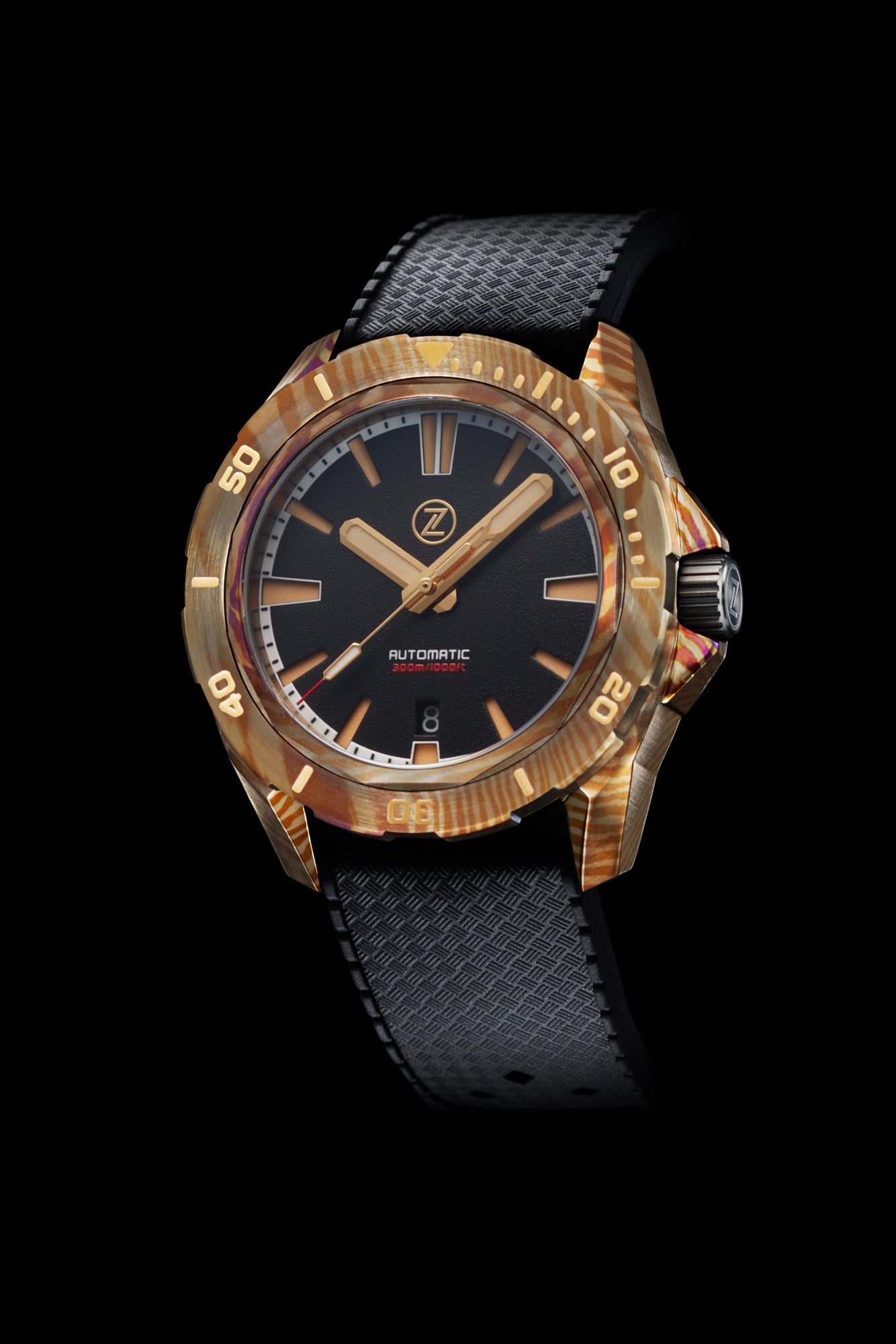 Swordfish Yellow Ti-Damascus 'Black Sand' – Zelos Watches