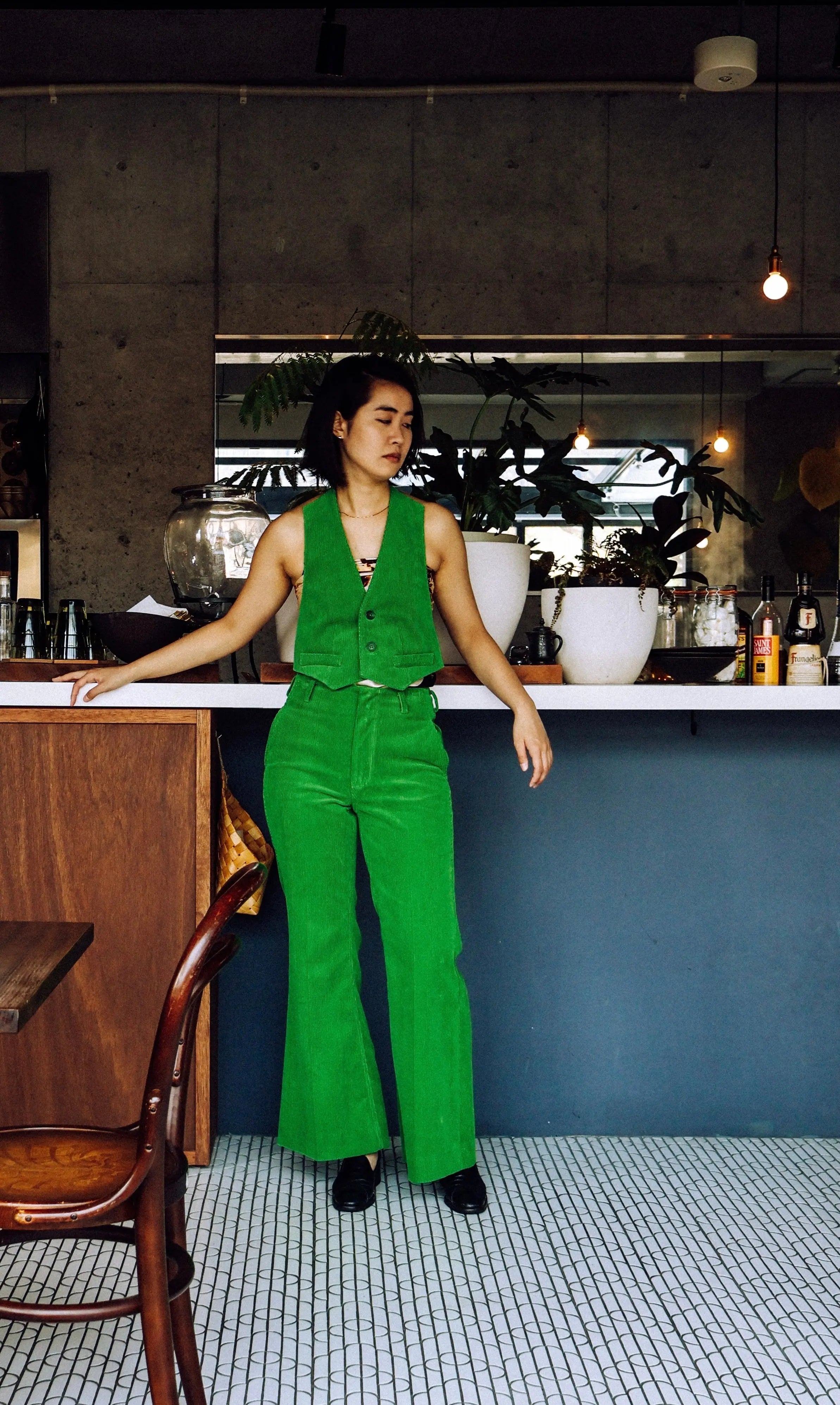 FUMIKA UCHIDA / CORDUROY FLARED PANTS / GREEN - 601 | 京都