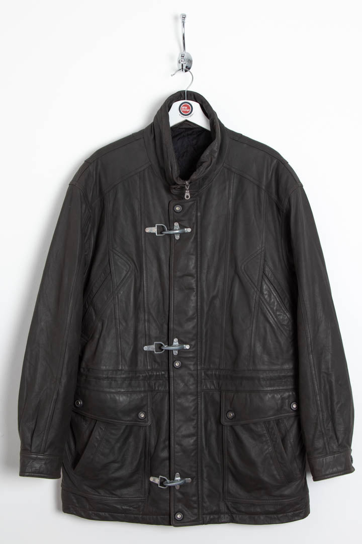 Black Fireman Clasp Leather Jacket (XL) – 97th Vintage
