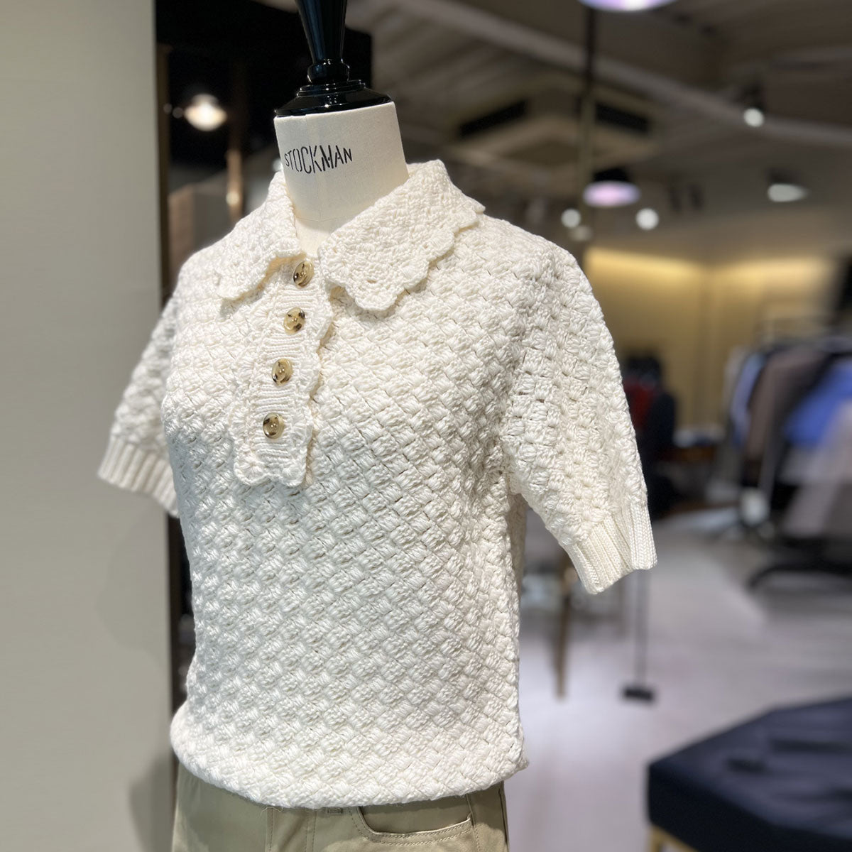 MADISONBLUE/CROCHET POLO KNIT – THREE DOTS TURQUOISE