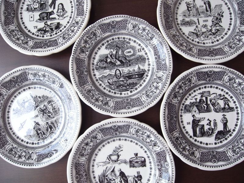 GIENのなぞなぞのお皿6枚セット フランスアンティーク - テーブルB