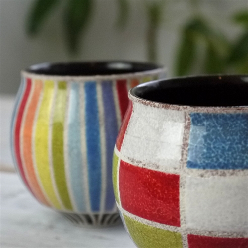 丹波立杭焼/稲右衛門窯/上中剛司/彩色カップ（ストライプ）/Φ8 X H8.5