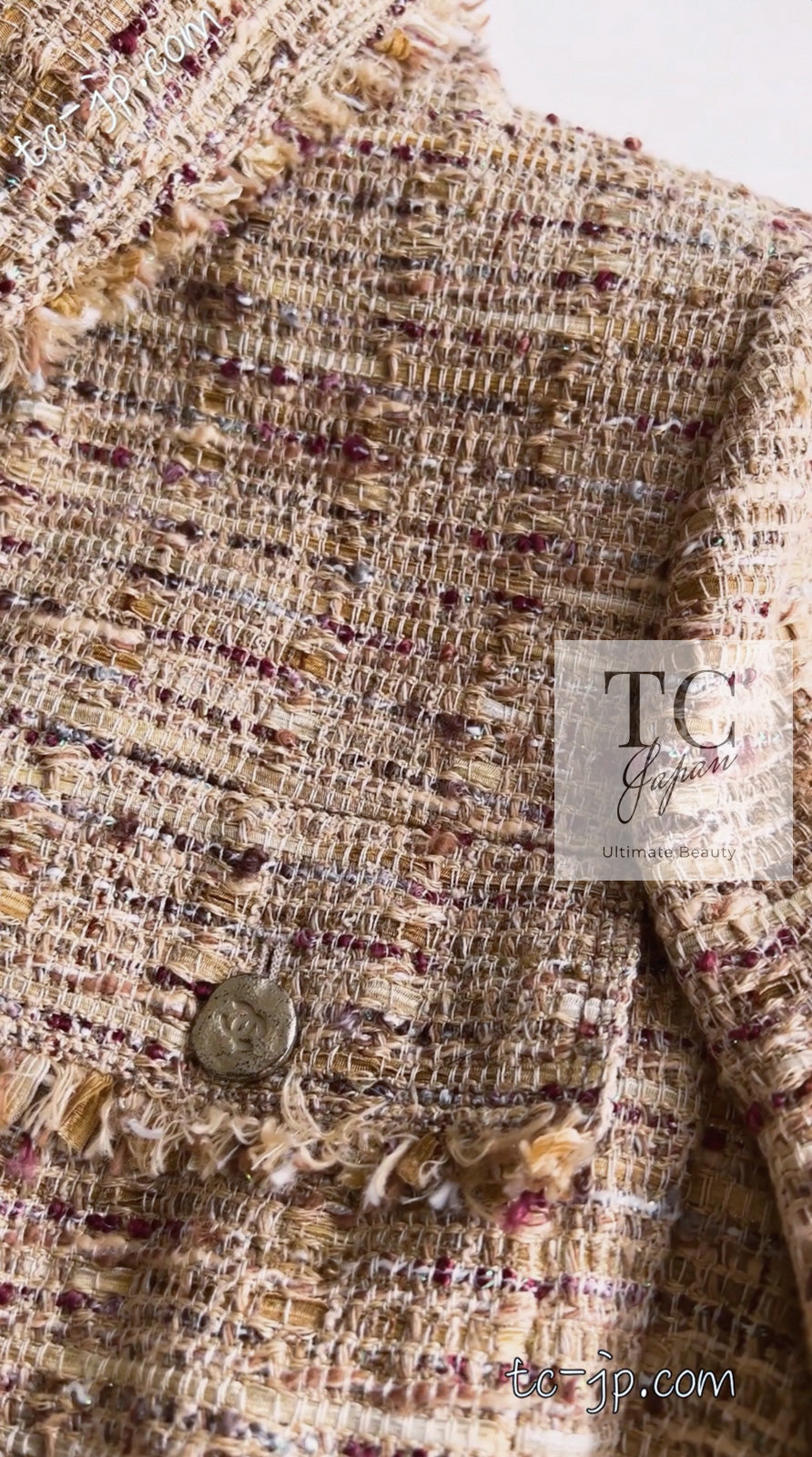 シャネル ジャケット CHANEL ベージュ ゴールド コットン ツイード 06S