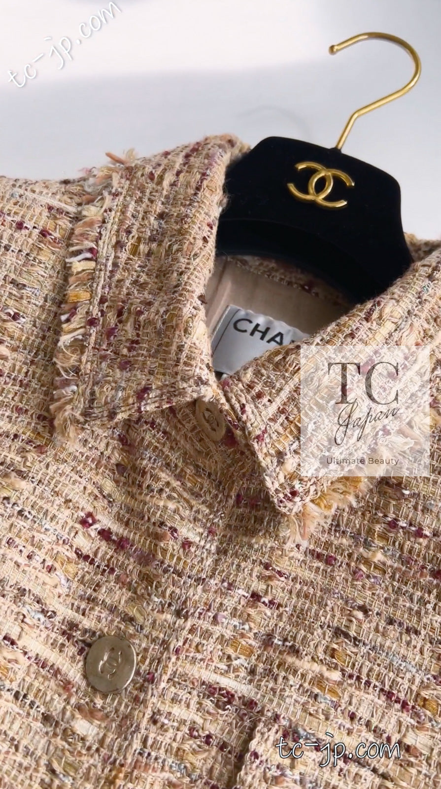 シャネル ジャケット CHANEL ベージュ ゴールド コットン ツイード 06S